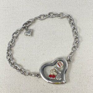 Heart‎ Locket Bracelet Floating Charms Love Personalize Silver-Tone Mom Teacher